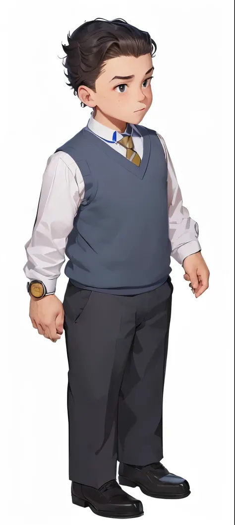 A cartoon boy in a vest and tie，sweater，Stand with your hands in your pockets, 官方Character art, Full body portrait, 人物Full body portrait, Full body character portrait, Official character illustrations, Full body portrait, ( ( Character Concept Art ) ), Sin...