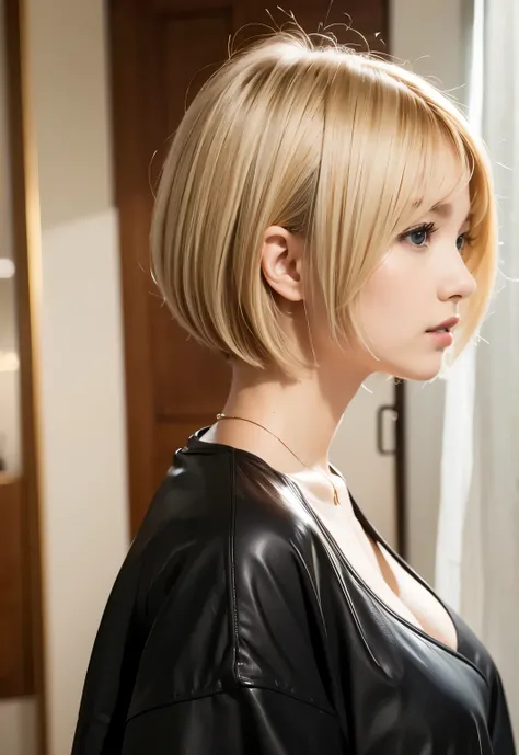 Back view:1.3, Blonde:1.2, Medium Bob