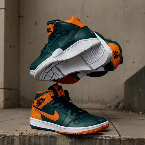 orange jordan shoes with dark green nike symbol