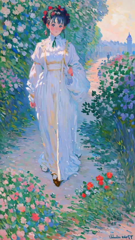 (((masterpiece, highest quality, high resolution,8k,perfect hand))),(((claude monet style))),1 girl,shy,upper body