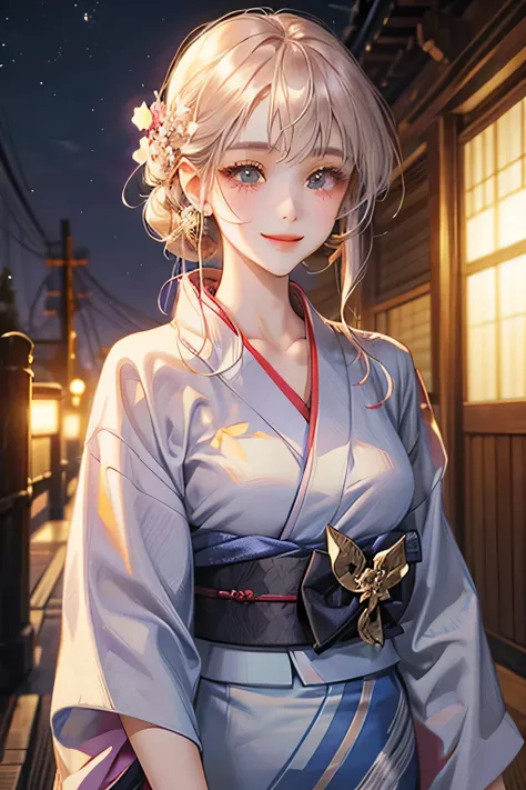 Best Quality,Girl in yukata,smile,Holding hand over mouth