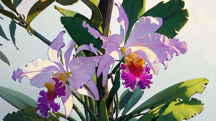 (masterpiece, highest quality:1.2), cattleya, solo, 3-flowers, close-up, full body, full bloom, nature,