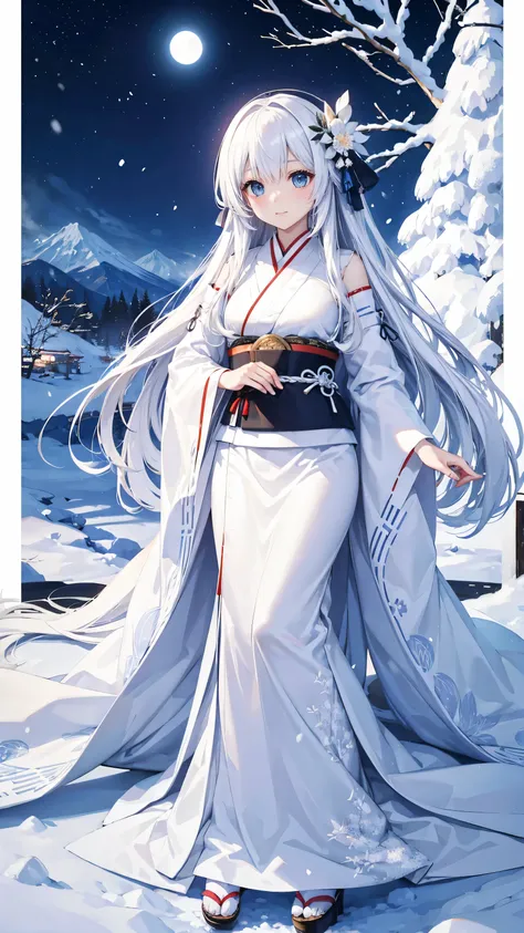 Snow Woman、Very long hair、White kimono、White Hair、Snow Mountain、Snowstorm