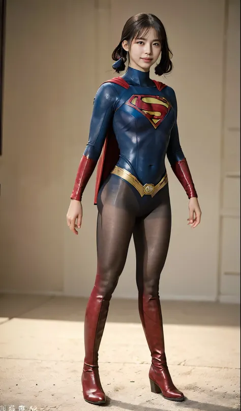 No background、(((Beautiful legs in black tights.)))、(((Legally express the beauty of your smile)))、((((Make the most of your original images)))、(((Supergirl Costume)))、(((Beautiful hair with twin tails)))、(((suffering)))、(((Please wear black tights....、Wea...