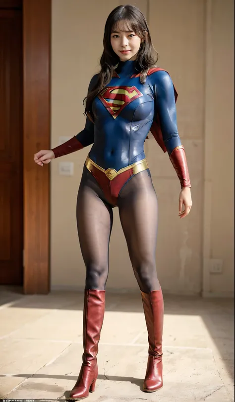 No background、(((Beautiful legs in black tights.)))、(((Legally express the beauty of your smile)))、((((Make the most of your original images)))、(((Supergirl Costume)))、(((Beautiful hair with twin tails)))、(((suffering)))、(((Please wear black tights....、Wea...