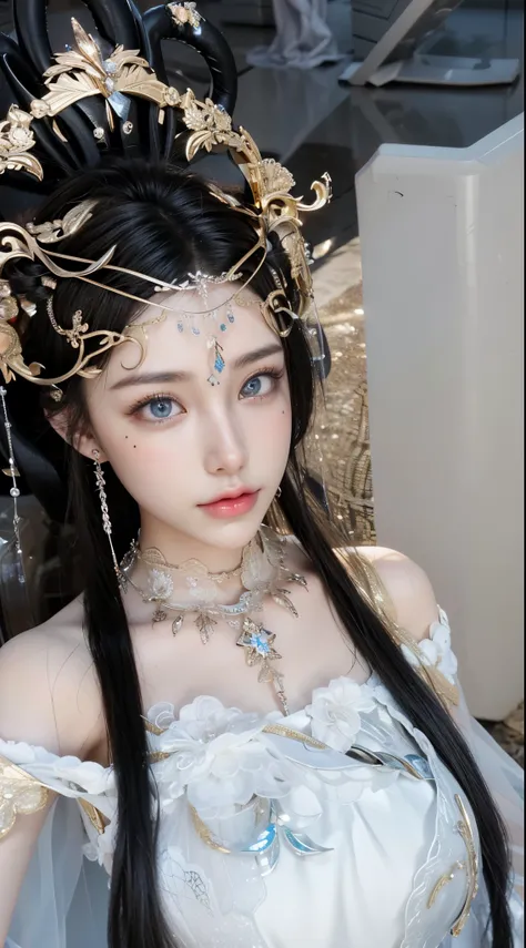 Game Art，Best image quality，Maximum resolution，8k，(A half-length photo)，(portrait)，(Head close-up)，(Rule of Thirds)，Unreal Engine 5 rendering works，20 year old girl，((Queen))，The eyes are very detailed，(Large Breasts)，Elegant and noble，Light，Light线追踪，Game ...