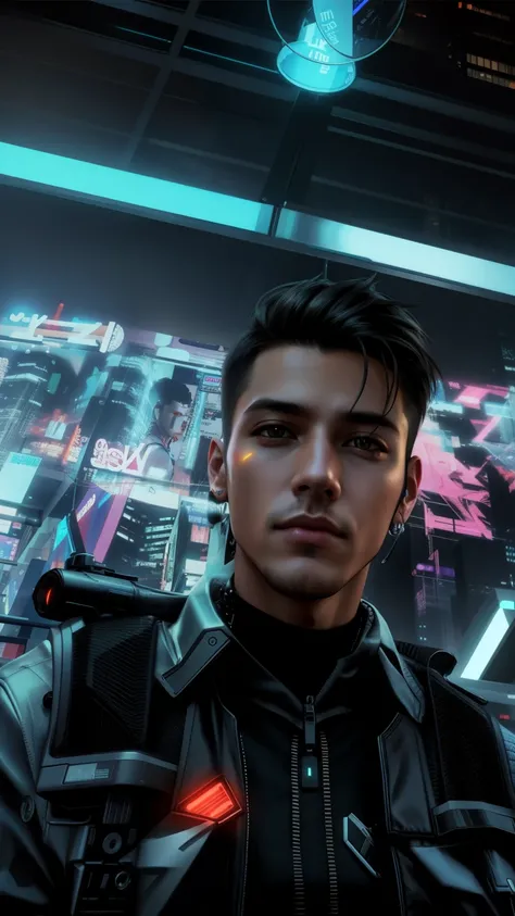 Change background, cyberpunk, realistic, handsome boy, realistic, face