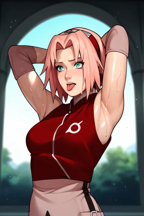 score_9,score_8_up,score_7_up,score_6_up,score_5_up,score_4_up BREAK skinny,choker,medium breasts,detached sleeves,outdoors,forest,shiny skin,bokeh,bloom,indoors,light particles,castle,space,1girl,haruno sakura,pink hair,short,hair,green eyes,forehead prot...