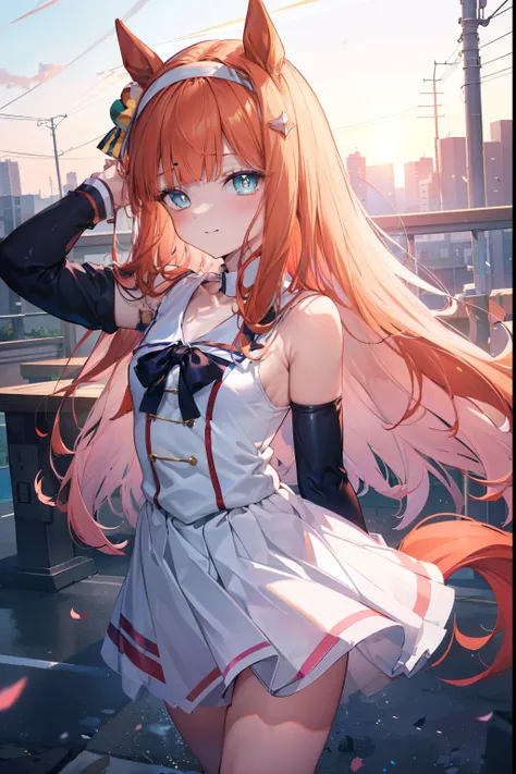 Silence Suzuka、blush,smile、Horse Girl、Black and red outfit、In uniform、Primary school students、The back is very small、Lolita、Small breasts、Please show me your armpits、exterior: 14 years old、Shoulder Bare、The clavicle is visible、Sexy thighs、Beautiful legs、Us...