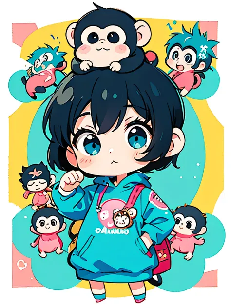 Andy Warhol, style, Kawaii Design, Chibi girl monkey, monkey Forest