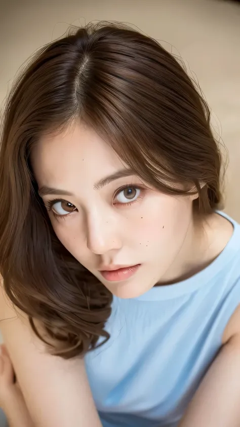 ((highest quality, 8k, masterpiece: 1.3)), 1 female, Japanese Mature,Sensual beauty: 1.3, (Hair style Brown hair Medium wave, big: 1.2), Nightwear: 1.1, Super slender face, Delicate eyes, double eyelid, Surprised expression,Mole, Home,Plump body,very thick...