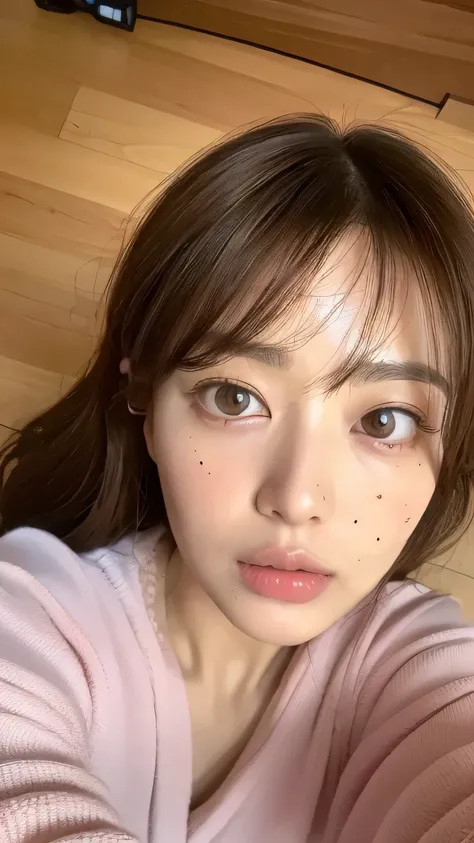 ((highest quality, 8k, masterpiece: 1.3)), 1 female, Japanese Mature,Sensual beauty: 1.3, (Hair style Brown hair Medium wave, big: 1.2), Nightwear: 1.1, Super slender face, Delicate eyes, double eyelid, Surprised expression,Mole, Home,Plump body,very thick...