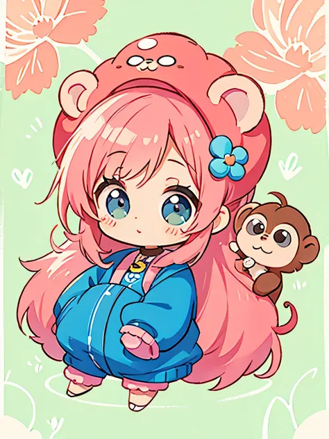  BerryVerrine style, Kawaii Design, chibi, cute monkey