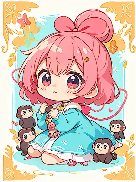  BerryVerrine style, Kawaii Design, chibi, cute monkey