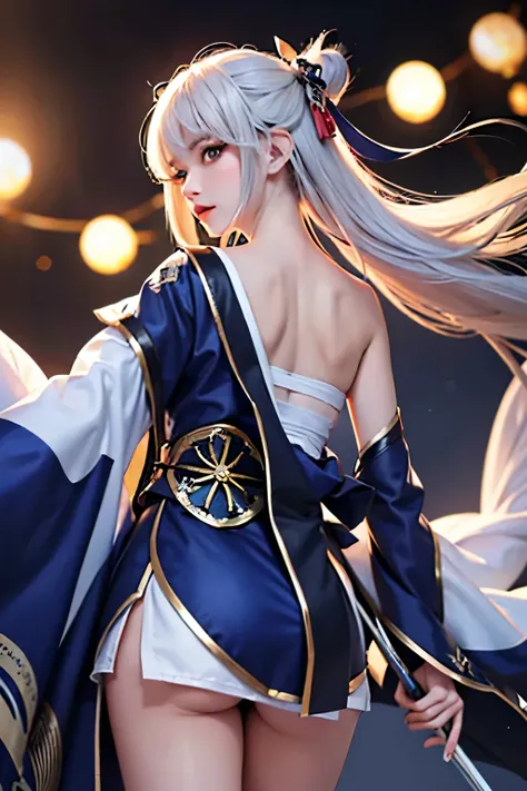 (masterpiece, best quality, dutch angle)(1girl, solo)(white hair,lapis lazuli eyes,straight long hair)(sarashi,japanese clothes,...