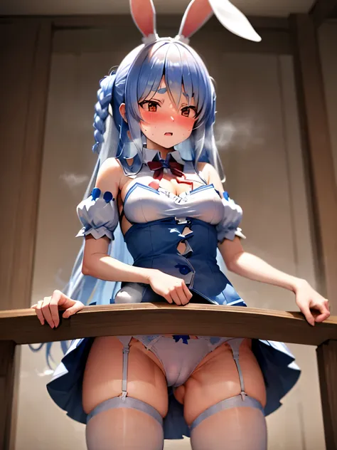 NSFW,Hololive,Usada Pekora,Long Hair,Braid,(Perfect hands),(Perfect Anatomy),(masterpiece),(highest quality),Embarrassed,blush,Bunny girl,Micro Mini Skirt,garter belt