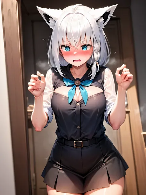 NSFW,Hololive,Shirakami Fubuki,Fox ears,(Perfect hands),(Perfect Anatomy),(masterpiece),(highest quality),Embarrassed,blush