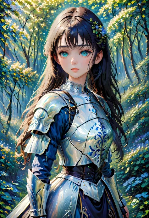 (claude monet style:1.5) claude_monet style painting, a picture of woman paladin of nature protecting the forest, a woman knight...