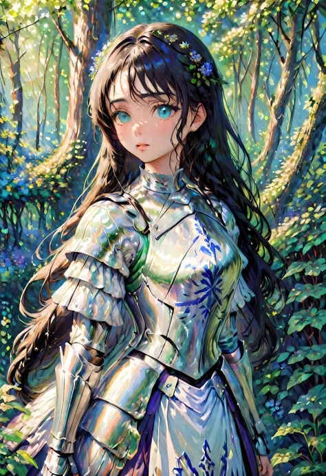 (claude monet style:1.5) claude_monet style painting, a picture of woman paladin of nature protecting the forest, a woman knight...