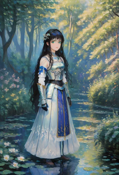 (claude monet style:1.5) claude_monet style painting, a picture of woman paladin of nature protecting the forest, a woman knight...