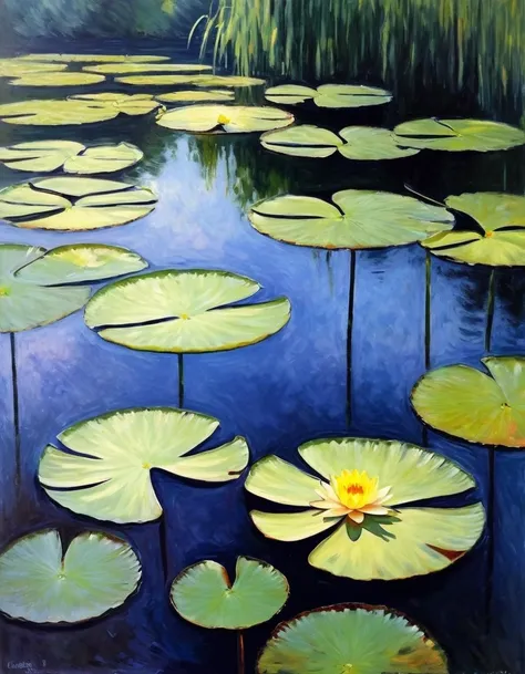 claude monet style/claude monet style，（black water lily），monet was good at experimenting and expressing light and shadow。his mos...