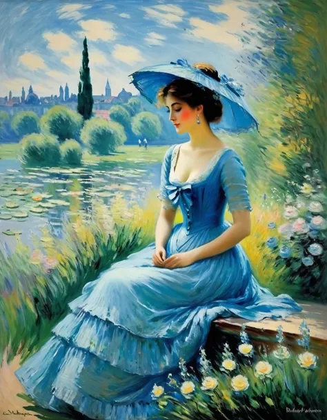 claude monet style/claude monet style，lady in blue，