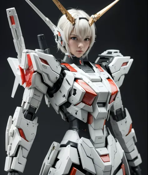 Textured skin, Super Detail, Attention to detail, high quality, 最high quality, High resolution, 1080p, hard disk, beautiful,(Gundam),beautifulサイボーグ女性,Mecha Cyborg Girl,Battle Mode,Girl with a mechanical body,She wears a futuristic Gundam mecha,Full Body Sh...