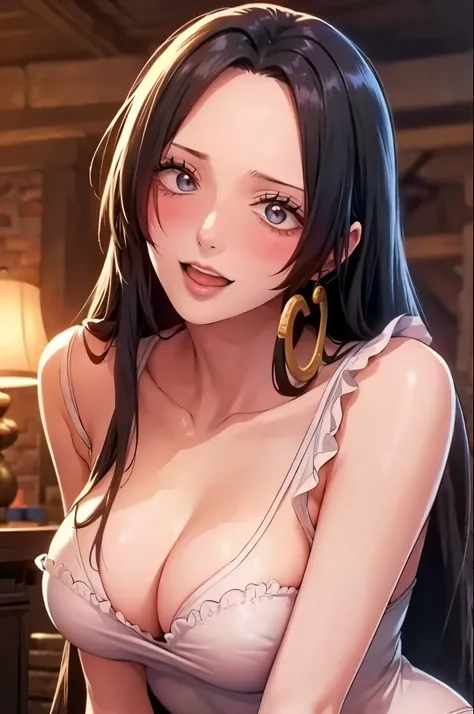 best quality, masterpiece, highly detailed,1girl, Boa Hancock, , (masterpiece:1.5), Detailed Photo, Smiling, Sexy, (8K, Best Quality: 1.4), (1girl), Beautiful Face, (anime realistic Face), (Black Hair, long Hair: 1.3), Beautiful Hairstyle, Realistic eyes, ...