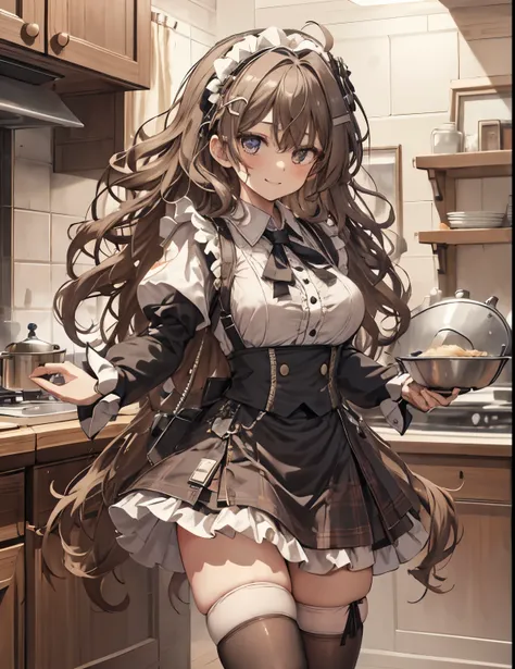 masterpiece, 1girl, sparrow, a dark haired girl, wearing a maid clothes, curly long hair, messy hair, slim body, he close her le...