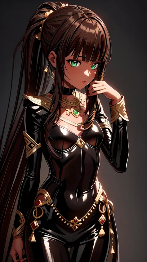 {{{{masterpiece}}}}, {{{Super detailed}}}, {{{high resolution}}}, {{good anatomy}}, (((best quality))),((emerald eyes,brown hair)),{{Extremely detailed and refined}}, {4k CG wallpaper}, {{illustration}}, ((dark skin,african lady,dark brown skin)),(((Side f...