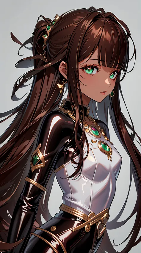 {{{{masterpiece}}}}, {{{Super detailed}}}, {{{high resolution}}}, {{good anatomy}}, (((best quality))),((emerald eyes,brown hair)),{{Extremely detailed and refined}}, {4k CG wallpaper}, {{illustration}}, ((dark skin,african lady,dark brown skin)),(((Side f...