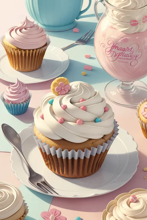 generate enchanted cupcakes in the style of laura rester. this delectable image includes sugary delights and whimsical wonders a...