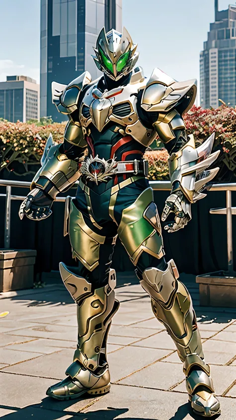 a man wearing a full-face helmet, a fantasy-style biotech armored combat suit, green eyes, (a composite layered chest armor), fu...