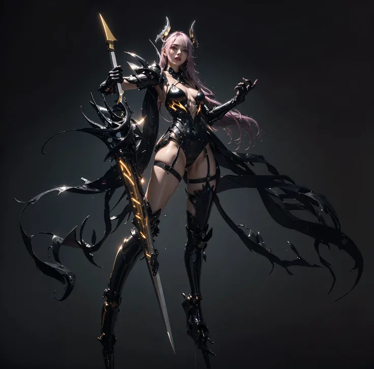 highest quality、surreal、perfect anatomy、Wet and shiny white skin、model body shape、Sweat dripping all over the body、Super small face、Ahegao、Cyberpunk City、Black urban techwear、Pink, silver and gold hair、Black micro bikini、Neon lights、tattoo、Japanese sword、