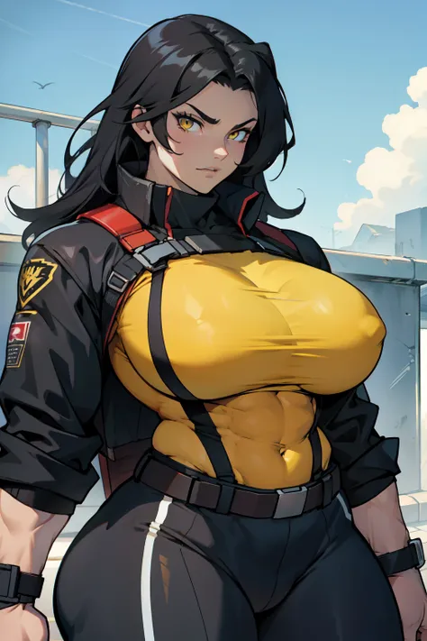 muscular muscular muscular huge breasts huge breasts huge breasts thick thick thick pale skin black hair yellow eyes 