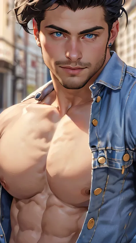 ((the best quality)), ((Masterpiece)), (details), perfect face, high definition, Masterpiece,4k,details clearly, Handsome face, white skin, perfect body, male body, strong muscles, abdomen, blue eyes, white skin, The most handsome man in the world, handsom...