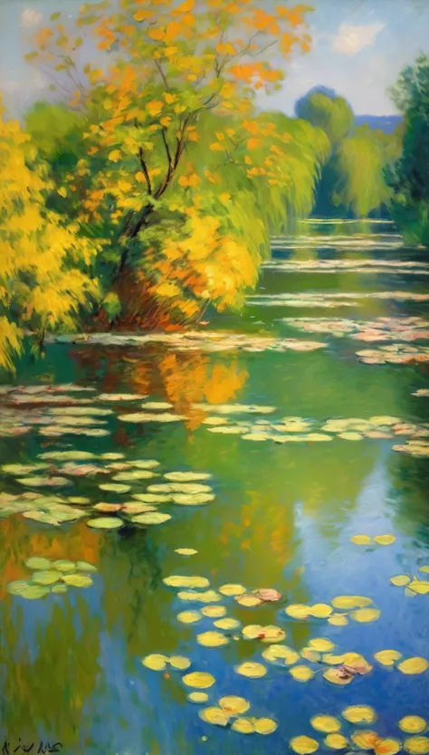 lakeside,beautiful water surface,suiren,(monet&#39;s style and renoir&#39;s style),the best composition,optimal color balance,ma...