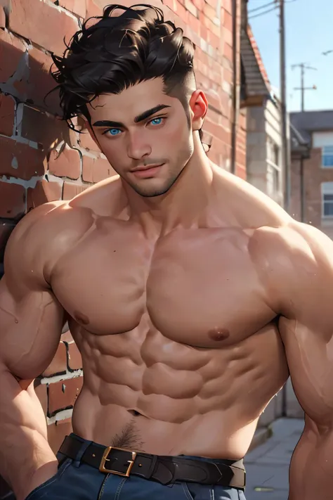 ((the best quality)), ((Masterpiece)), (details), perfect face, high definition, Masterpiece,4k,details clearly, Handsome face, white skin, perfect body, male body, strong muscles, abdomen, blue eyes, white skin, The most handsome man in the world, handsom...