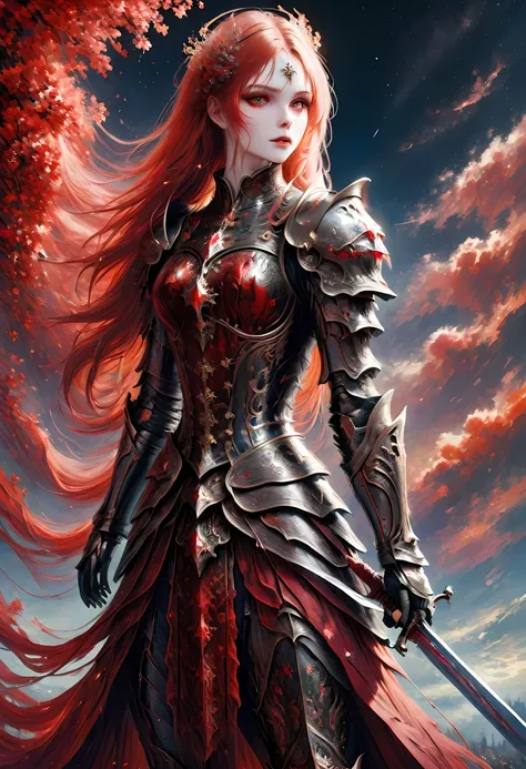 (Claude Monet Style:1.5)Arafed, dark fantasy art, gothic art, a picturק of a vampire ready for battle, female vampire, armed with a sword, wearing heavy armor , armed with a sword, shining sword, ultra detailed face (intricate detailed, Masterpiece, best q...