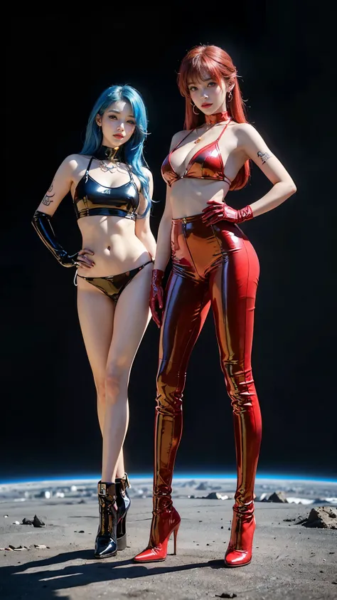 ((masterpiece:1.4)、(highest quality:1.4)、(Realistic:1.7))、Masterpiece:1.4、(Top-notch rendering:1.4)、Beautiful Girl Dirty Pair 2、(Beautiful Space Investigator Dirty Pair:1.4)、Space investigator duo Kei and Yuri、(Kei and Yuri are cute girl names:1.2)、Two inv...