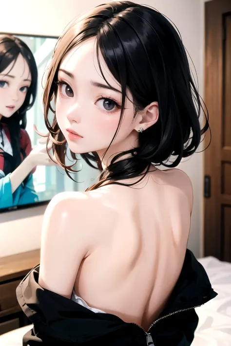 ((best quality)), ((masterpiece)), (detailed), perfect face. black hair. asian girl. ulzzang. black eyes. sex from behind.