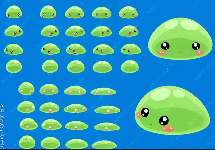 cute slime, spritesheet, character, no background, transparent background, no trademarks, no text, hd