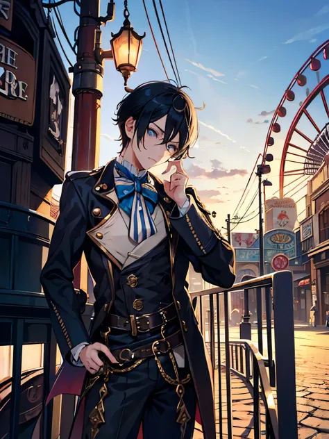 　male　blue eyes　Black Hair　Showa Retro　Short Hair　steampunk　Carousel　amusement park