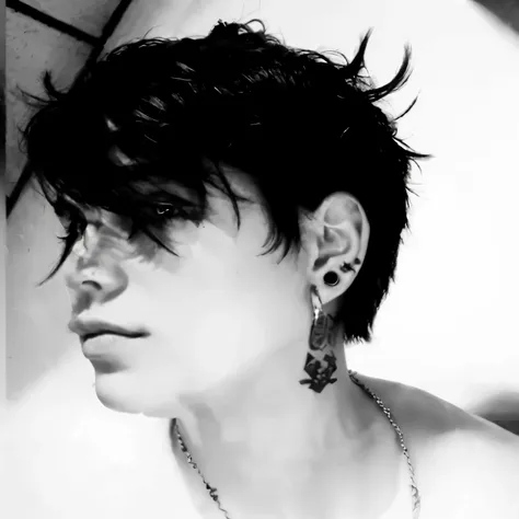 un primer plano de una persona con un collar y un collar, androgynous face, androginia, androgynous person, androgynous male, using spikes and piercings, delicate androgynous prince, androgynous, beautiful androgynous prince, inspired by Kristian Kreković,...