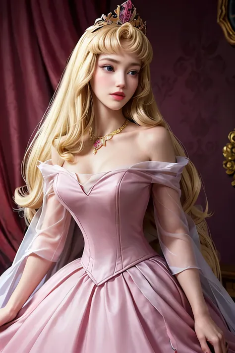 8k,Bushy blonde adult woman,so beautiful(Like the real thing), strict, elegant, Pink Dress, The enchanting aristocrat, silver element, Long nails, Expose your shoulders, Hairstyle, Beautiful expression,blue eyes, Messy, I am proud, Absurd, elegantなドレス, Roy...