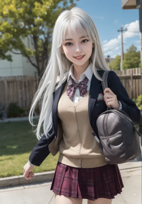 (masterpiece, best quality:1.0), highly detailed,  detail, realistic, 1girl , highschool student,elaina, white hair, long hair, ...