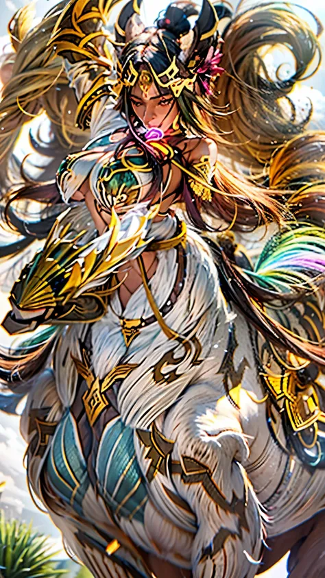 In the beautiful illustration of this super-grand scene,The ultra-distant lens shows us(More than eight distinctive and beautiful Centaur characters:2.7),Their personality、Distinctive and vivid features。from(A radiant, angelic, snow-white centaur from heav...