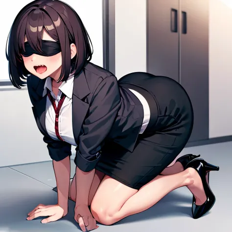 office,ID card,Bob,Blindfold,Open your mouth,seiza,rope,Tie your arms behind your head,darkness,woman,sexual excitement,Pencil Skirt,High heels,Ahegao