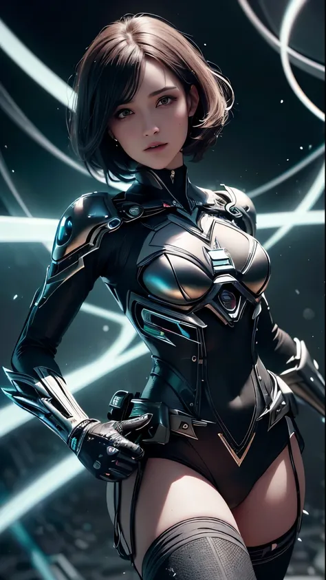 ((Mejor calidad)), ((obra maestra)), (detallado: 1.4), 3D, una imagen de una hermosa mujer ciberpunk con traje de batman con cabello grueso y voluminoso, light particules, Pure energy, caos, antitech, HDR (High Dymanic Range), Ray Tracing ,NVIDIA RTX, Supe...