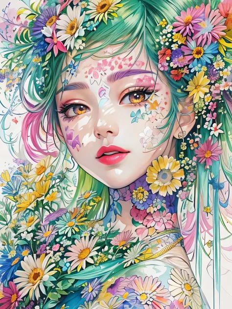 Masayo Style、(((stylish fashion))), 8K Quality、Intense watercolor, Detailed watercolor art, Watercolor splash, Surreal, avant-garde pop art, Beautiful and expressive paintings, Beautiful artwork illustration, Very colorful tones, wonderful, Cool beauty, hi...